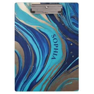 Pranchetas Arte de fluxo de Abstrato moderno - Azul e Dourado