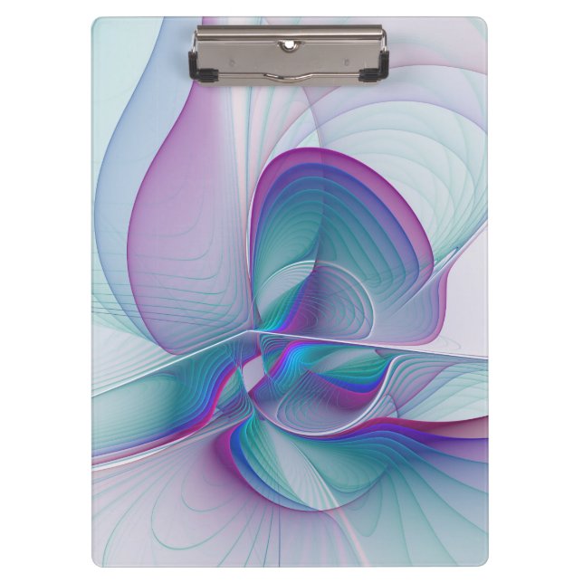 Pranchetas Arte Fractal Turquesa Azul Cor-de-Rosa Moderna (Frente)