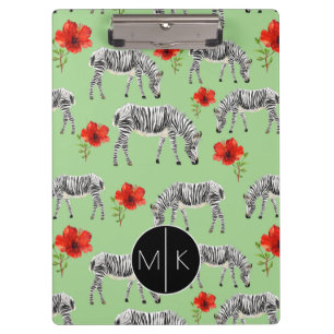 Pranchetas As zebras entre hibiscus florescem o monograma de