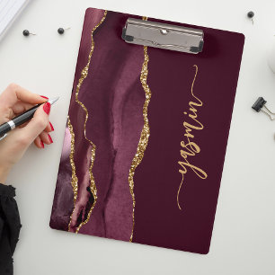 Pranchetas Assinatura Personalizada Burgundy Vermelho Dourado
