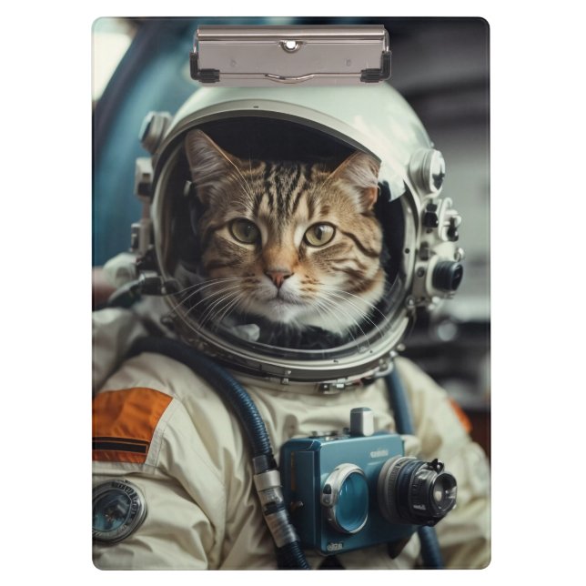 Pranchetas Astronauta de Gato cinza no Espaço Exterior (Frente)