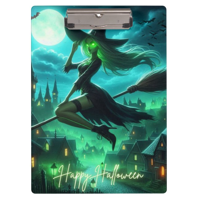 Pranchetas Aura verde assustadora bruxa de Halloween (Frente)