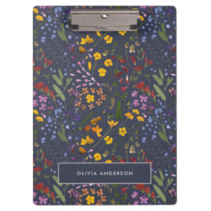 Pranchetas Azul marinho inicial cor floral feminino moderno,