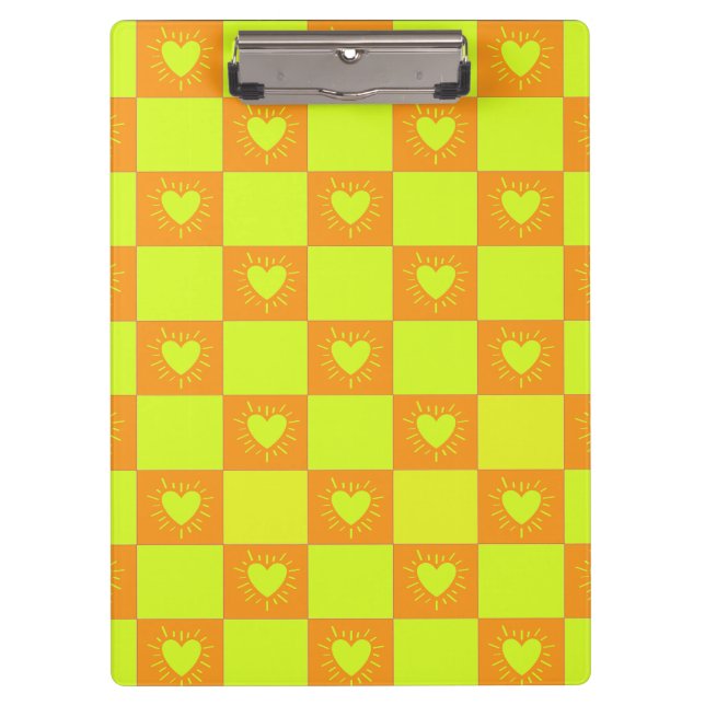 Pranchetas Azulejo Xadrez Laranja Verde Brilhante Com Coraçõe (Frente)