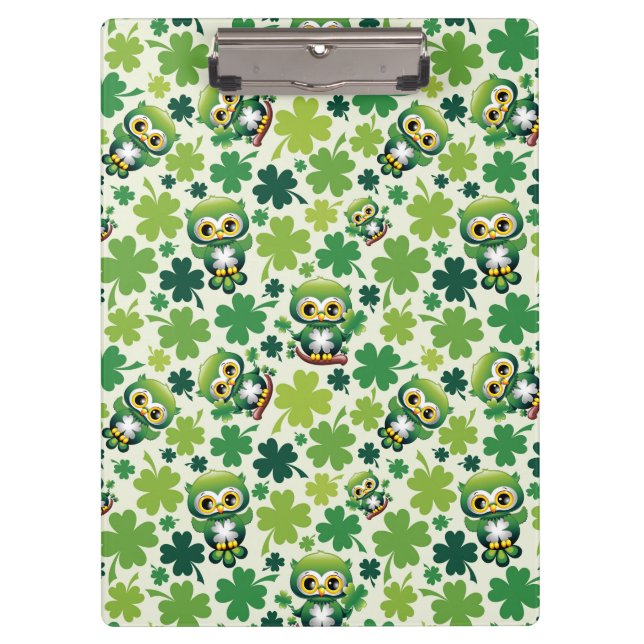 Pranchetas Baby Owl Cute St Patrick Cartoon (Frente)