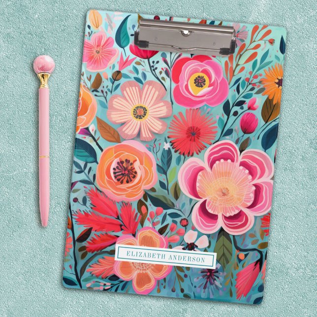 Pranchetas Bastante Elegante Botânico Elegante Floral (A pretty, stylish and colorful floral clipboard. Personalize it with your name.)