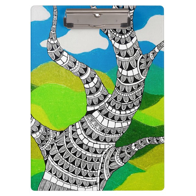 Pranchetas Bendy Tree Design Clouds Grassy Landscape (Frente)