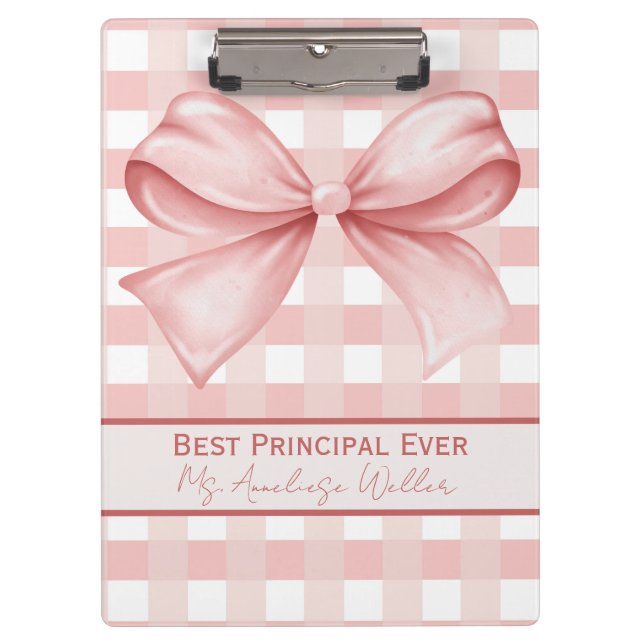 Pranchetas Best Principal Ever Personalized Gingham Bow (Frente)