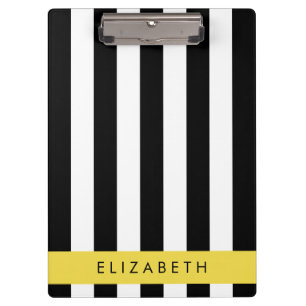 Pranchetas Black and White Stripes, Stripes, Linhas, Seu Nome
