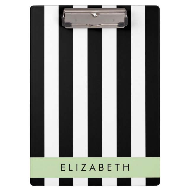 Pranchetas Black and White Stripes, Stripes, Linhas, Seu Nome (Frente)