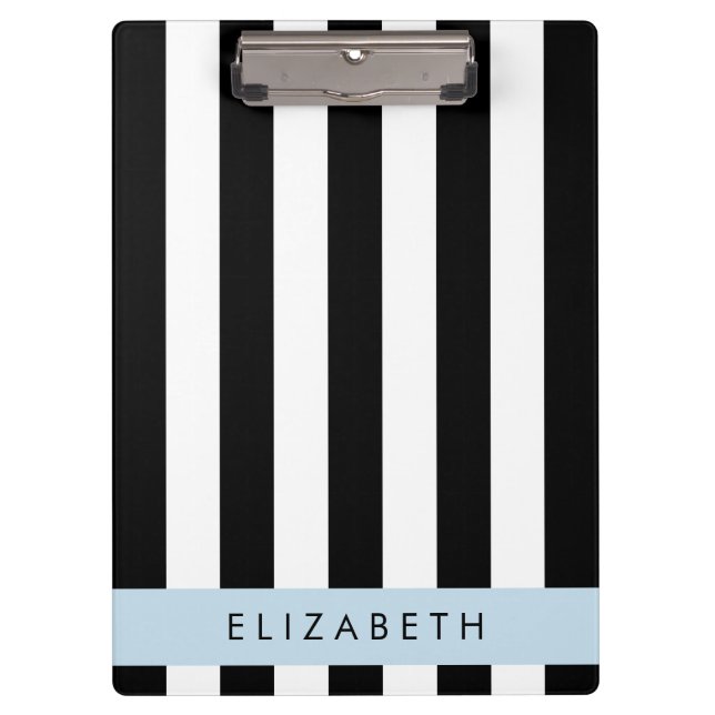 Pranchetas Black and White Stripes, Stripes, Linhas, Seu Nome (Frente)