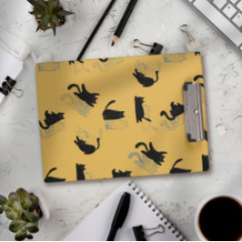 Pranchetas Black Cats on Mustard with Blue Outlines– Modern 