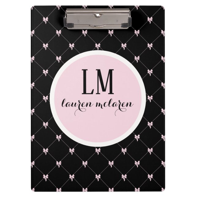 Pranchetas Black & Pink Bow Monogram (Frente)
