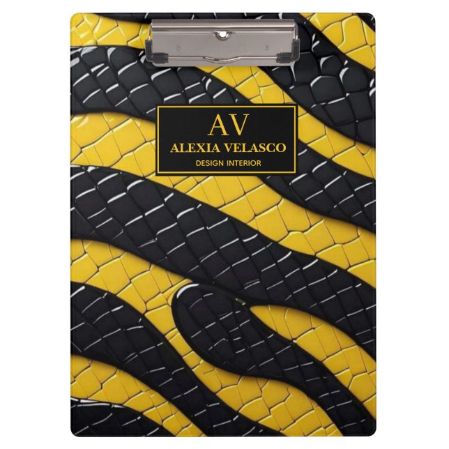 Pranchetas Black & Yellow Luxury Modern Animal skin (Frente)