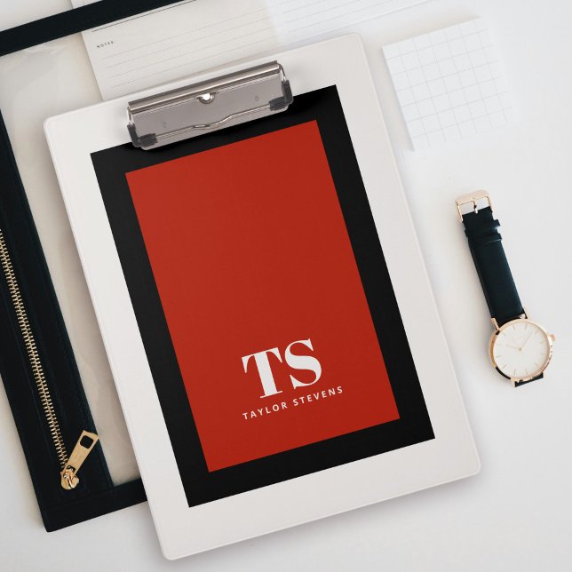 Pranchetas Bloco de Cor de Monograma Simples e Elegante (Personalize with your monogram initials and name.)