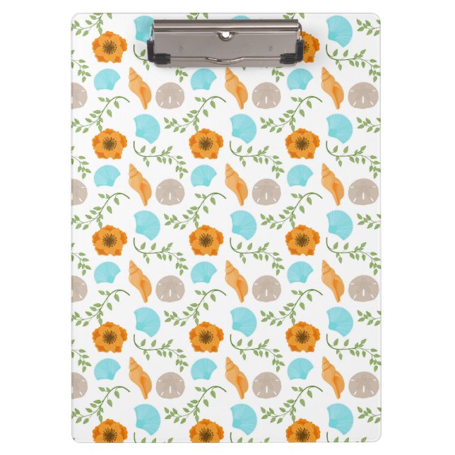 Pranchetas Blue Seashells Sea Snail Orange Flower (Frente)