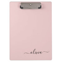 Blush Dusty Pink Modern Script Girly Monograma Nom