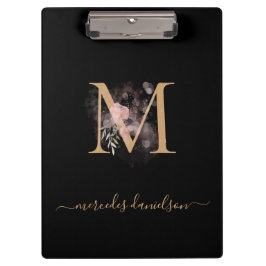 Pranchetas Blush Floral Monogramado Preto Moderno Dourado  