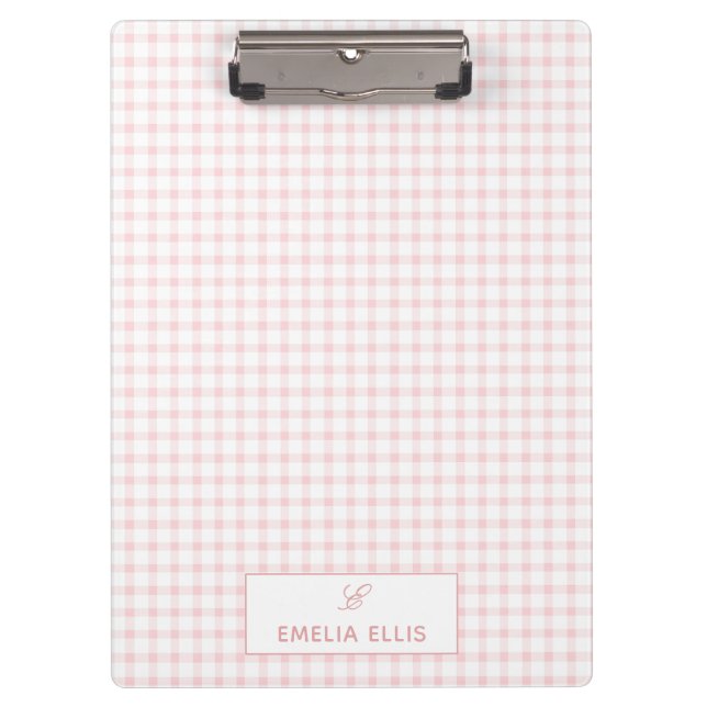 Pranchetas Blush Pink Gingham Classic Monogram  (Frente)