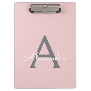 Pranchetas Blush Rosa Dourado Moderno Nome Monograma Feminino