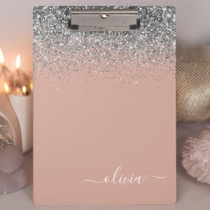 Pranchetas Blush Rosa Dourado Rosa Prateado Lantejoulas Monog