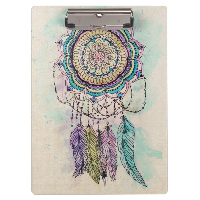 Pranchetas Boho Watercolor Mandala Dreamcatcher (Frente)
