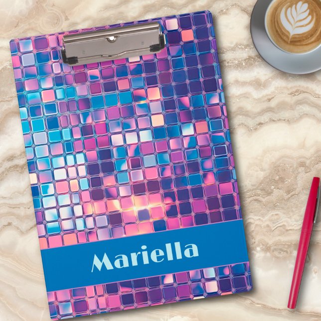 Pranchetas Bola de Disco Azul e Roxo do Groovy Personalizada (groovy blue and purple disco ball personalized clipboard)