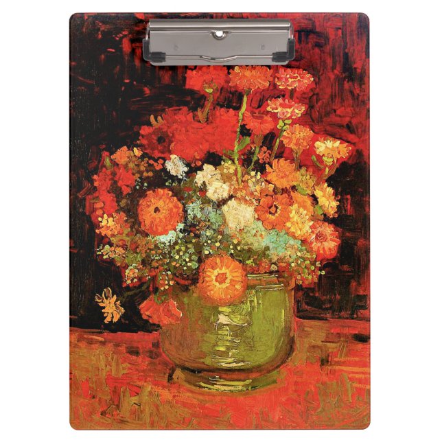 Pranchetas Boliche com Zinnias por Vincent van Gogh, (Frente)