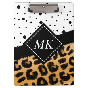 Pranchetas Bolinhas-leopardo e brancas e pretas monogramas