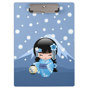Pranchetas Boneca de inverno Kokeshi - Garota Geisha Blue Mou