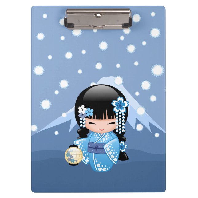 Pranchetas Boneca de inverno Kokeshi - Garota Geisha Blue Mou (Frente)