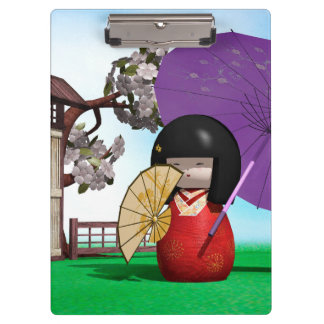 Pranchetas Boneca Kokeshi Japonesa Arte de Flor de Cerejeira