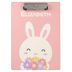 Pranchetas Boneco de Cartoon Flores Personalizadas Nome Pink 