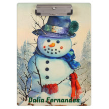 Boneco de Neve em Aquarela Clipboard Personalizado