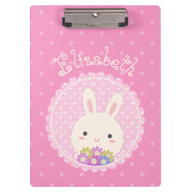 Pranchetas Boneco Rosa Cinza Kawaii Cony e Flores Nome Person (Frente)