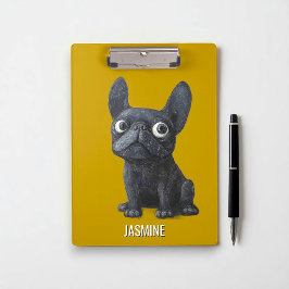 Pranchetas Bonita Cartoon Black Frenchie Dog Mostard Yellow