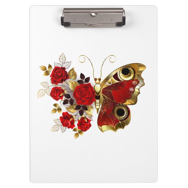 Pranchetas Borboleta de flor vermelha com rosas vermelhas (Frente)