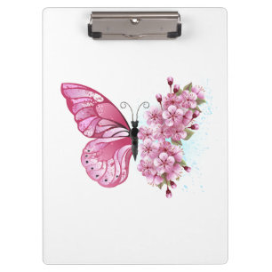 Pranchetas Borboleta Flor com Sakura Rosa