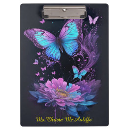 Pranchetas borboleta-giro púrpura floral e turquesa