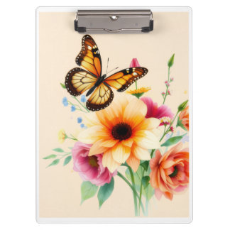 Pranchetas Borboleta Monarca em Aquarela e Espiral Floral Não