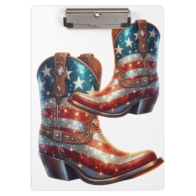 Pranchetas Botas de Cowboy com Bandeira Americana Brilhante (Frente)