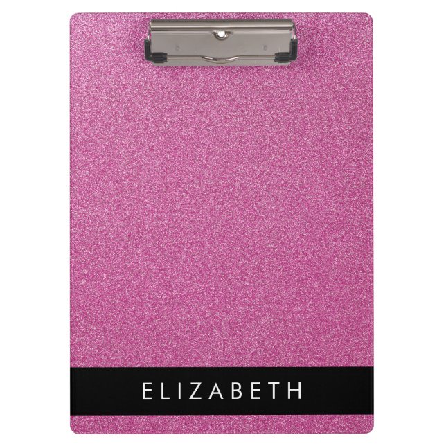 Pranchetas Brilhante Rosa, Fundo Glitter, Seu Nome (Frente)