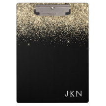 Brilho Preto Dourado Monograma Inicial Feminino