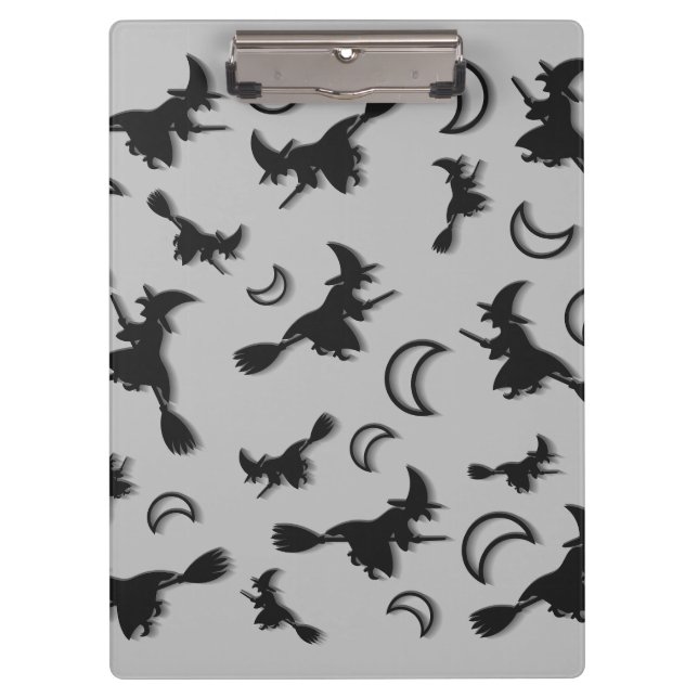 Pranchetas Bruxa voadora entre meia lua na noite de Halloween (Frente)