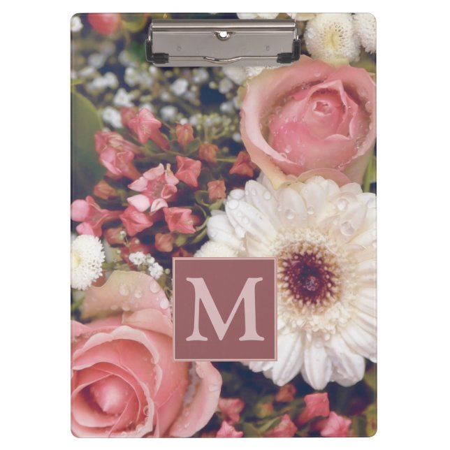 Pranchetas Buquê de Flores com Monograma Romântico (Frente)