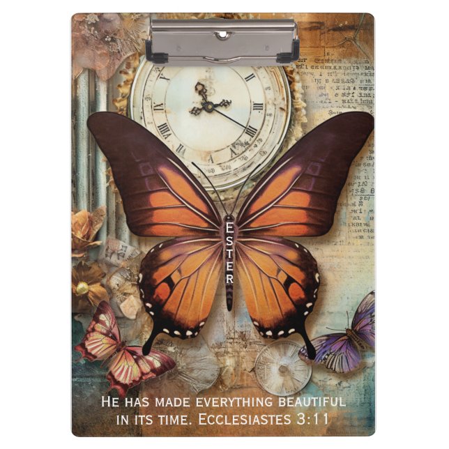 Pranchetas Butterfly Clock Clipboard Ecclesiastes 3:11  (Frente)