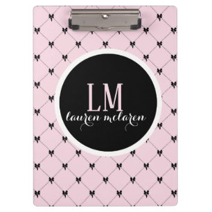 Pranchetas Caderno Monograma com Laço Rosa e Preto