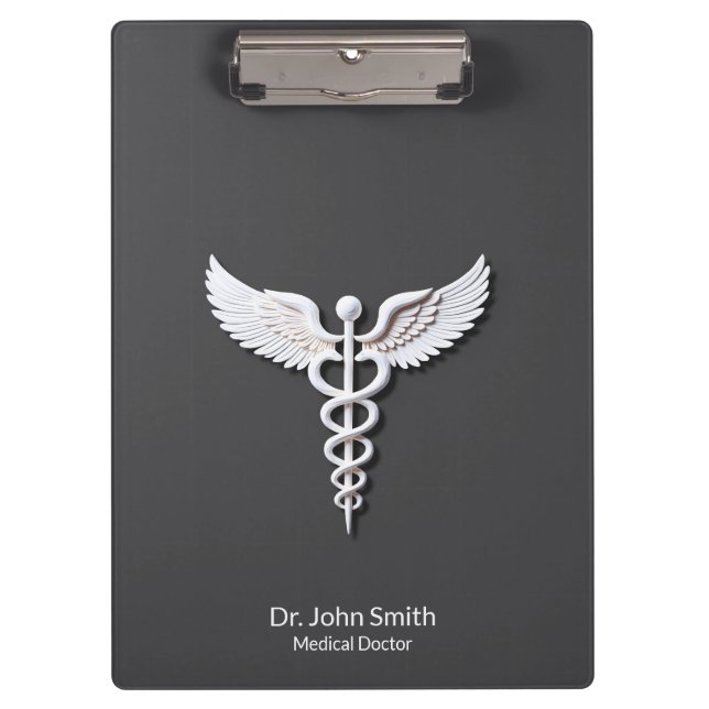 Pranchetas Caduceus Anthracite Detalhado, Limpo Médico Branco (Frente)