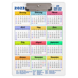 Pranchetas Calendário 2023-2026 com feriados públicos moderno