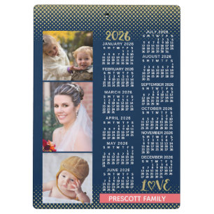 Pranchetas Calendário 2026 Família Falsa Coral Dourado Colage